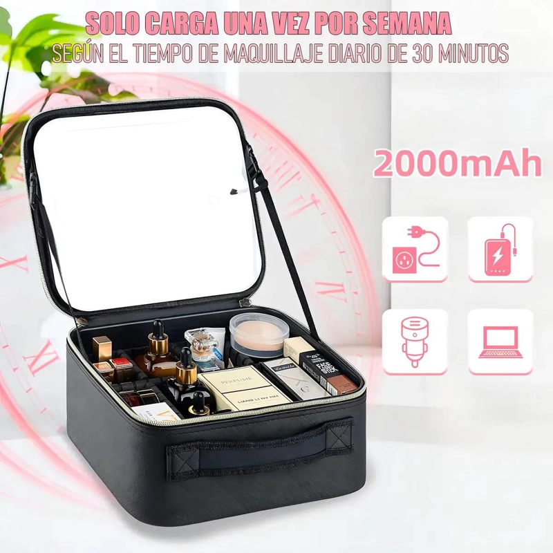 COSMETIQUERO MALETA CON ESPEJO LED PARA ORGANIZAR MAQUILLAJE Y ACCESORIOS - 3