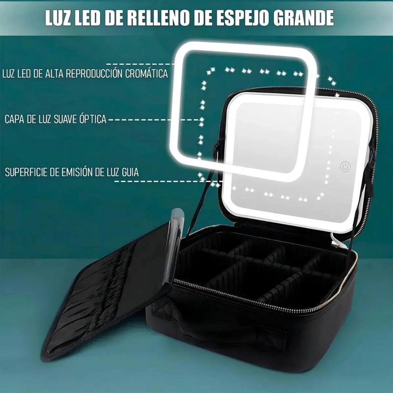 COSMETIQUERO MALETA CON ESPEJO LED PARA ORGANIZAR MAQUILLAJE Y ACCESORIOS - 4