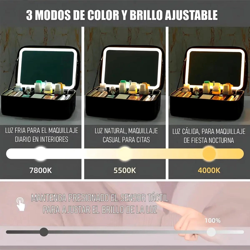 COSMETIQUERO MALETA CON ESPEJO LED PARA ORGANIZAR MAQUILLAJE Y ACCESORIOS - 5