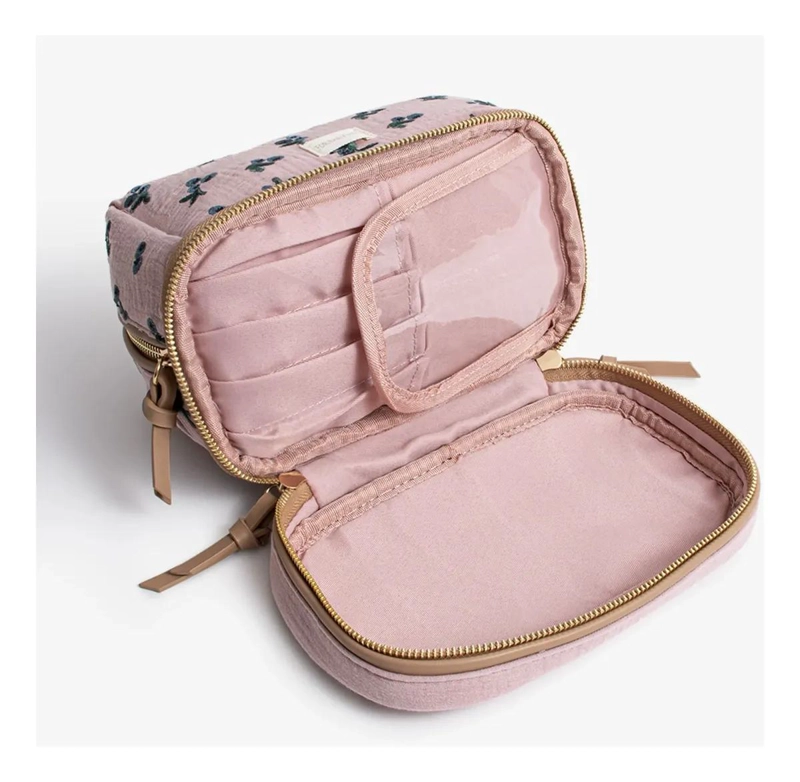 COSMETIQUERO CON CIERRE Y ESTAMPADO EN COLOR ROSA PARA MAQUILLAJE - 2