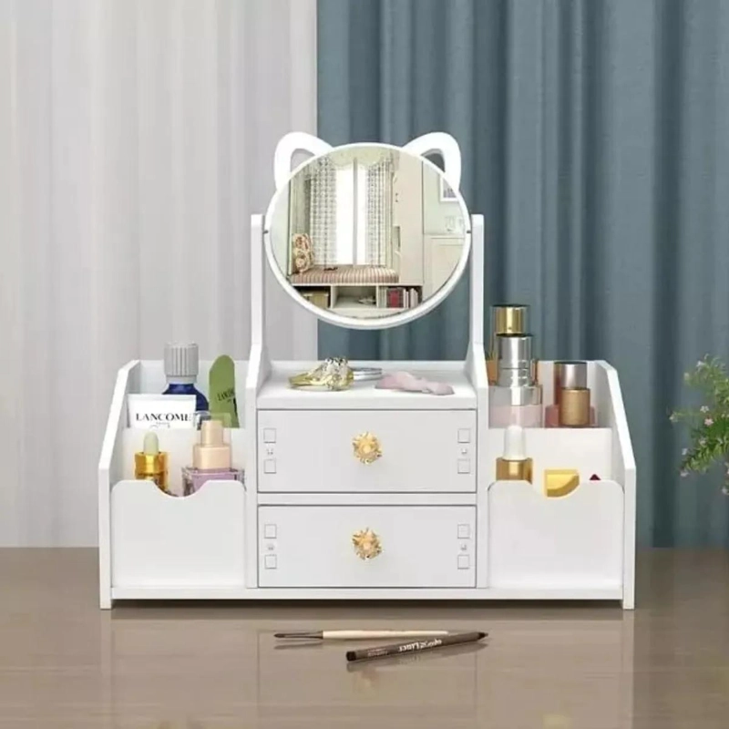 ORGANIZADOR COSME TICO CON ESPEJO Y DISEÑO DE OREJAS DE GATO COLOR BLANCO - 4