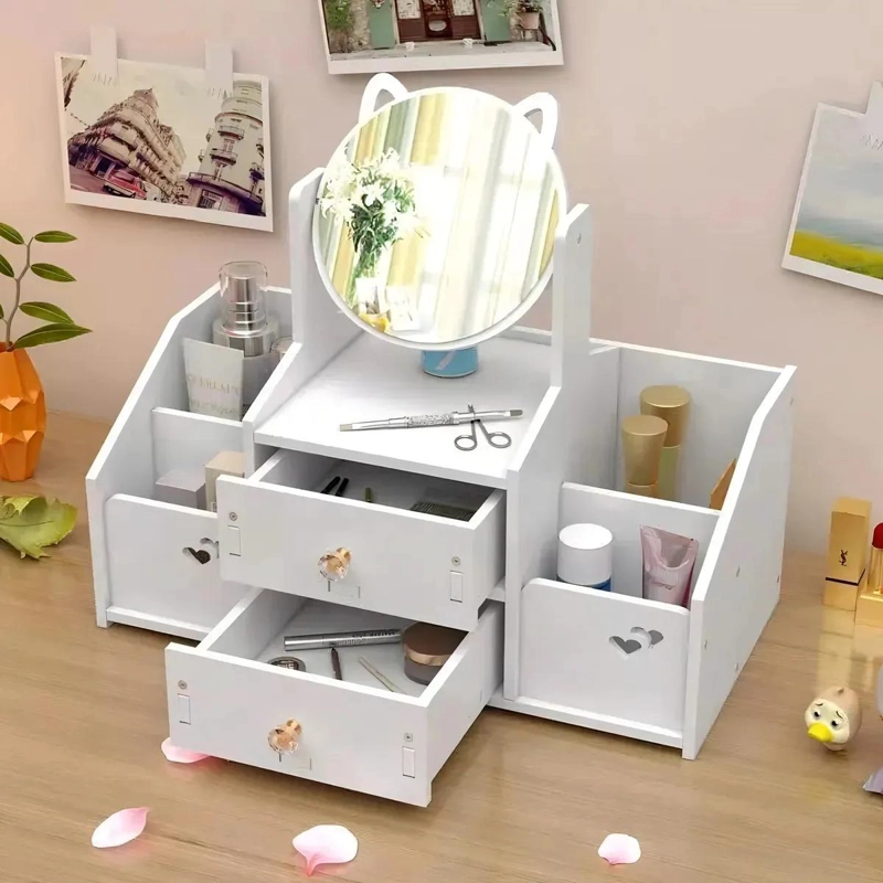 ORGANIZADOR COSME TICO CON ESPEJO Y DISEÑO DE OREJAS DE GATO COLOR BLANCO - 5