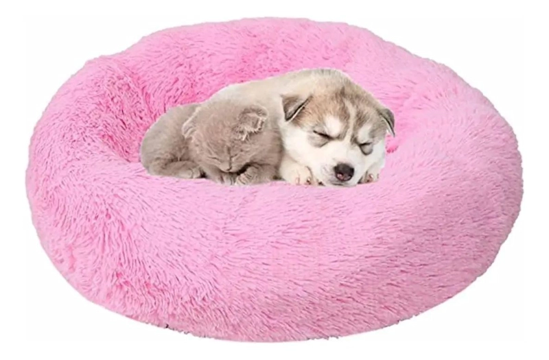 CAMA DE FELPA SUAVE ANTIESTRE S PARA PERROS Y GATOS 50 CM COLOR ROSA - 3