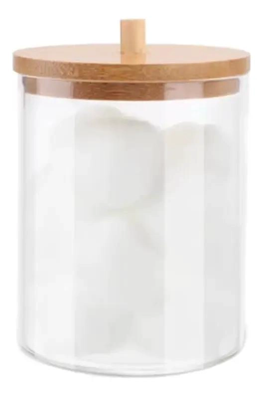 DISPENSADOR MULTIUSO PARA HISOPOS Y ALGODON CON TAPA DE BAMBU - 3