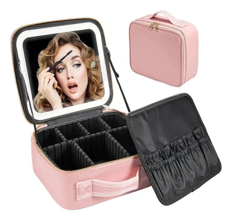 COSMETIQUERO CON ESPEJO Y LUZ LED ORGANIZADOR PARA COSME TICOS PORTATIL - 2