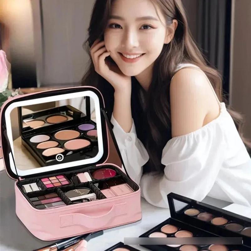 COSMETIQUERO CON ESPEJO Y LUZ LED ORGANIZADOR PARA COSME TICOS PORTATIL - 4