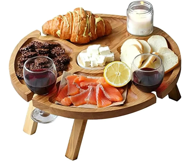 MESA PLEGABLE DE MADERA PARA PICNIC CON BOTELLERO INTEGRADO Y DISEÑO PORTATIL - 1