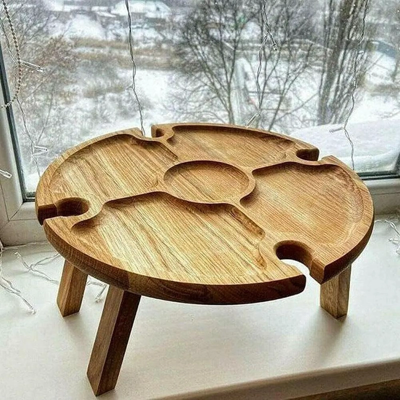 MESA PLEGABLE DE MADERA PARA PICNIC CON BOTELLERO INTEGRADO Y DISEÑO PORTATIL - 2