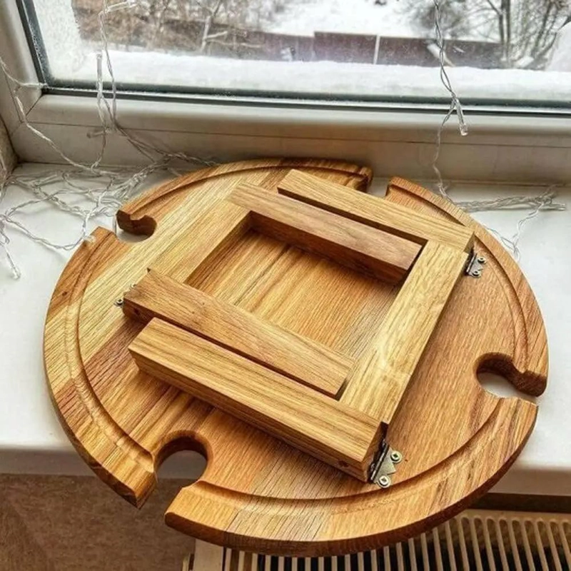 MESA PLEGABLE DE MADERA PARA PICNIC CON BOTELLERO INTEGRADO Y DISEÑO PORTATIL - 3