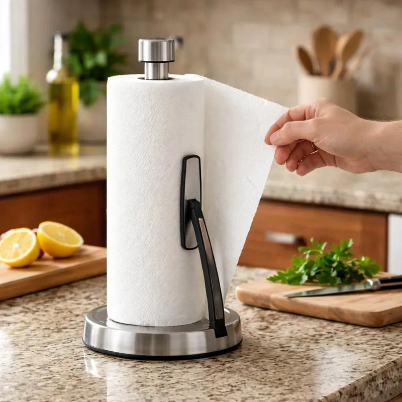PORTA ROLLO DE PAPEL PARA COCINA EN ACERO INOXIDABLE RESISTENTE - 1