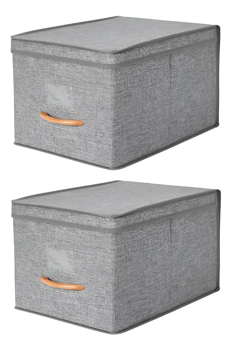 SET DE 2 CAJAS ORGANIZADORAS GRANDES PLEGABLES CON TAPA DE LINO - 1