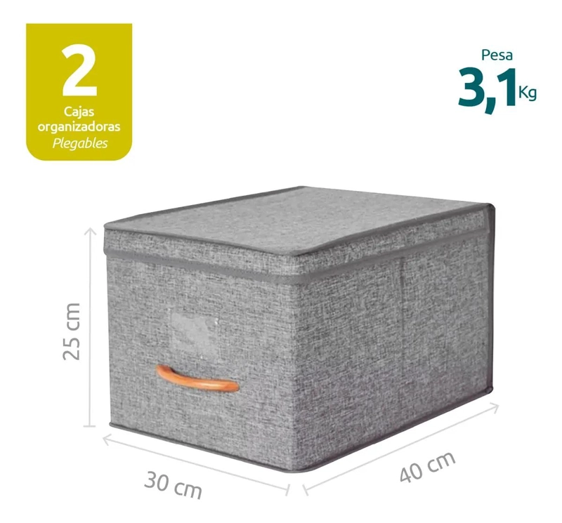 SET DE 2 CAJAS ORGANIZADORAS GRANDES PLEGABLES CON TAPA DE LINO - 2