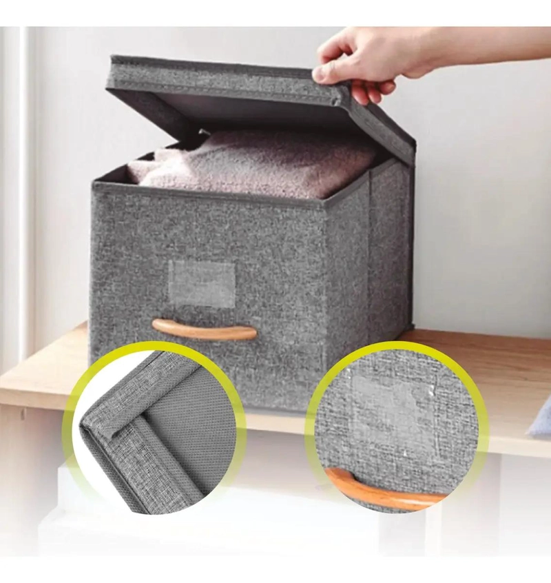 SET DE 2 CAJAS ORGANIZADORAS GRANDES PLEGABLES CON TAPA DE LINO - 5