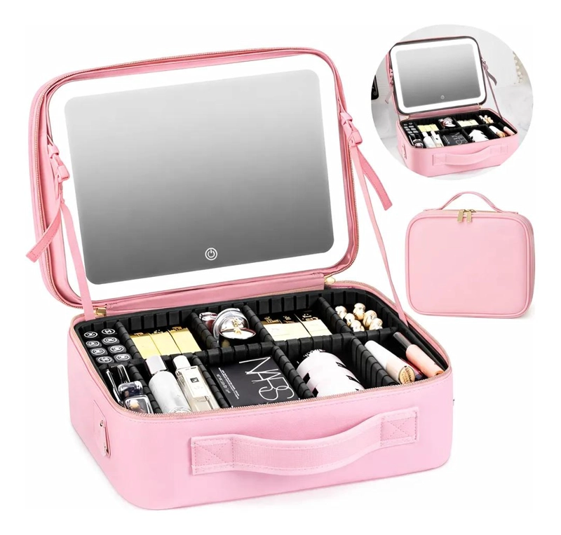 ESTUCHE ORGANIZADOR DE MAQUILLAJE CON ESPEJO LED Y 7 COMPARTIMENTOS - 1