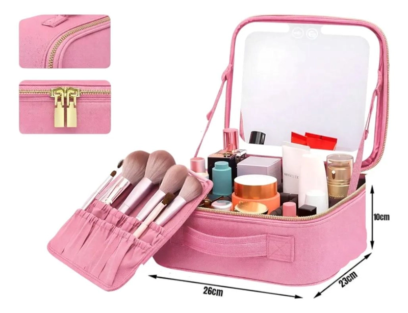 ESTUCHE ORGANIZADOR DE MAQUILLAJE CON ESPEJO LED Y 7 COMPARTIMENTOS - 3