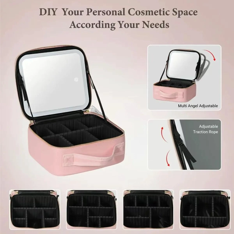 ESTUCHE ORGANIZADOR DE MAQUILLAJE CON ESPEJO LED Y 7 COMPARTIMENTOS - 4