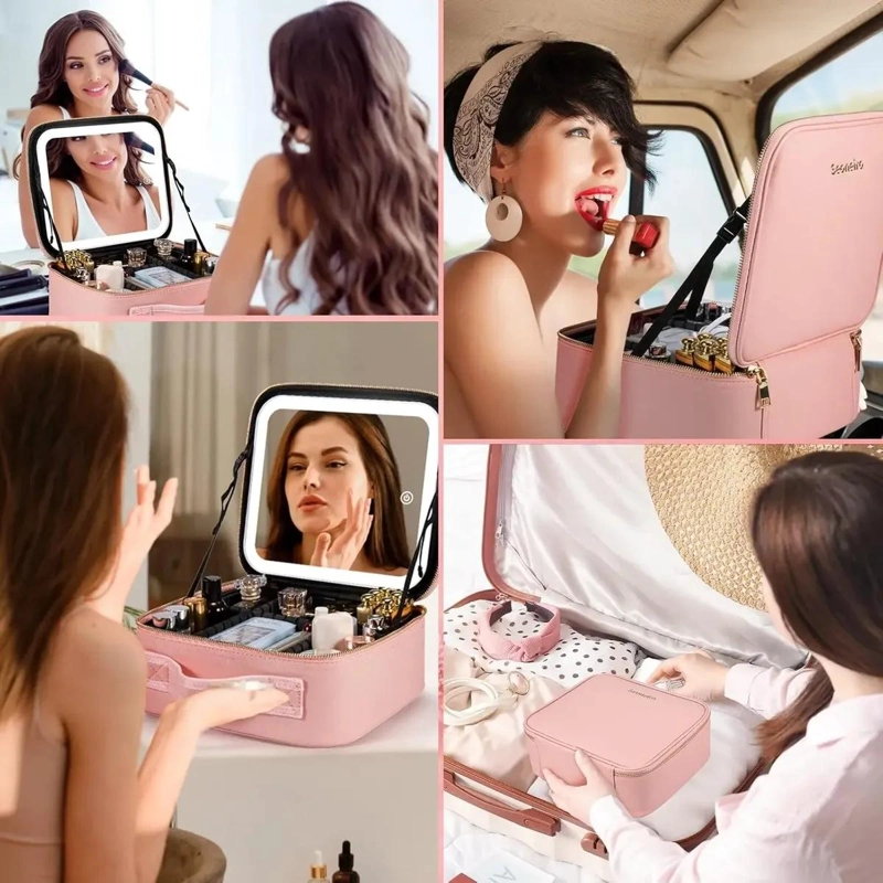 ESTUCHE ORGANIZADOR DE MAQUILLAJE CON ESPEJO LED Y 7 COMPARTIMENTOS - 5