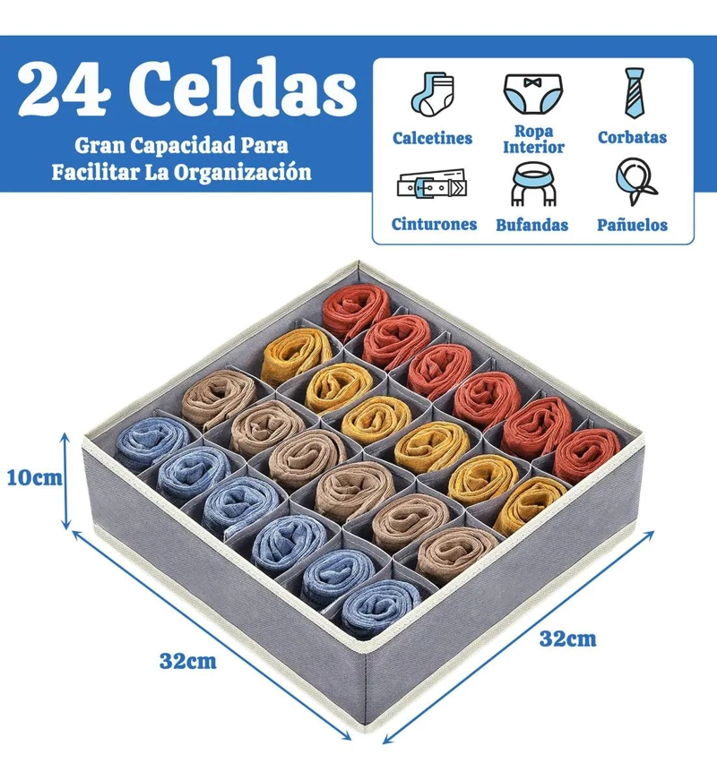 ORGANIZADOR PLEGABLE PARA CAJON CON 24 CELDAS PARA ROPA INTERIOR - 2