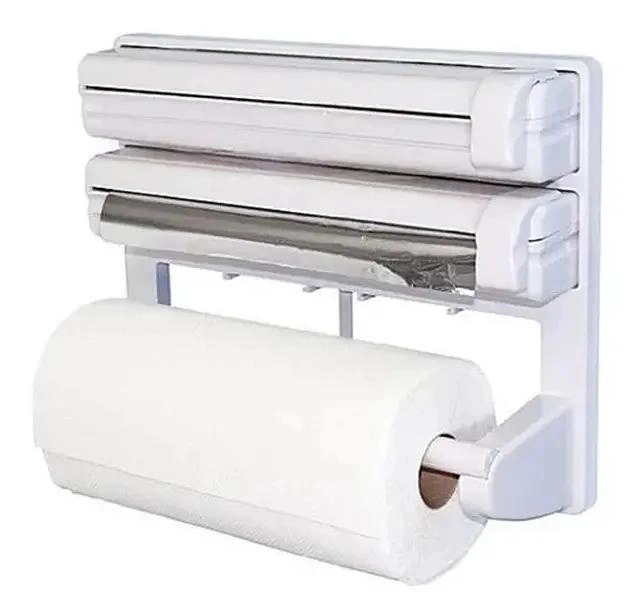 PORTARROLLO DISPENSADOR TRIPLE PARA COCINA CON CORTE FACIL Y DISEÑO COMPACTO - 2