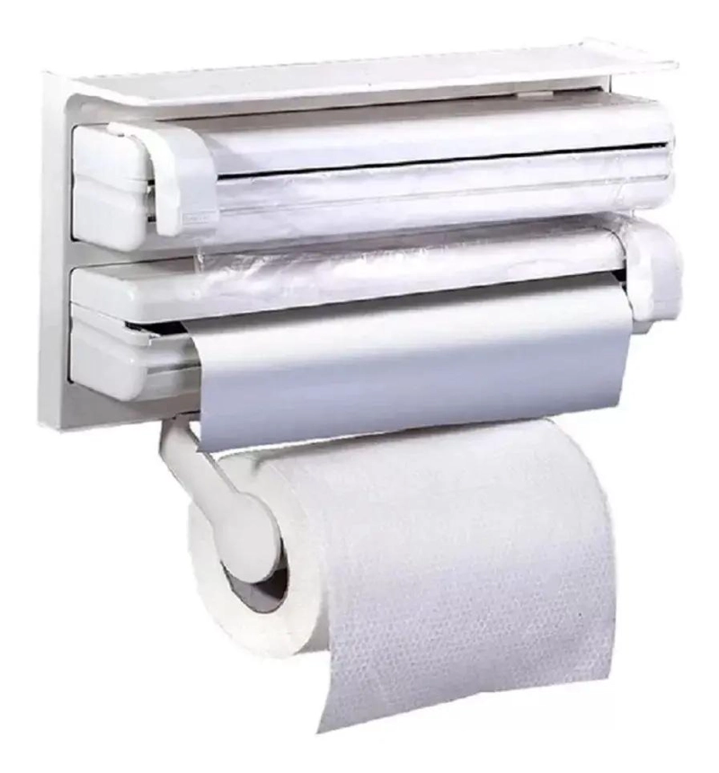 PORTARROLLO DISPENSADOR TRIPLE PARA COCINA CON CORTE FACIL Y DISEÑO COMPACTO - 3