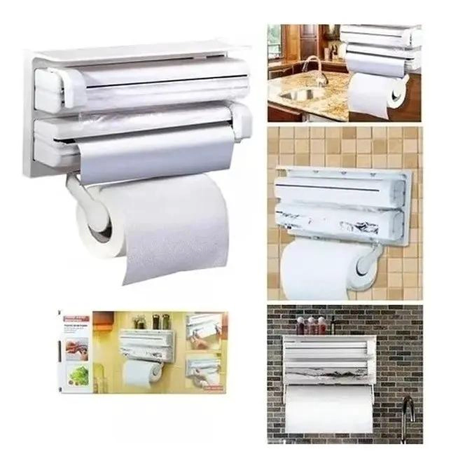 PORTARROLLO DISPENSADOR TRIPLE PARA COCINA CON CORTE FACIL Y DISEÑO COMPACTO - 4