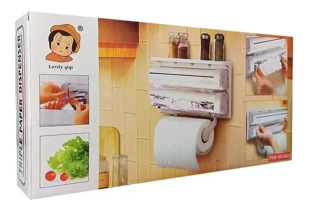 PORTARROLLO DISPENSADOR TRIPLE PARA COCINA CON CORTE FACIL Y DISEÑO COMPACTO - 5