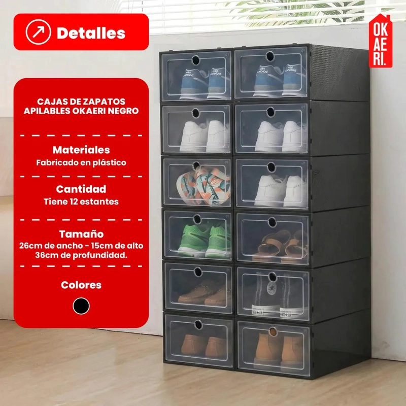12 CAJAS APILABLES PARA ZAPATOS COLOR BLANCO ORGANIZADOR - 2