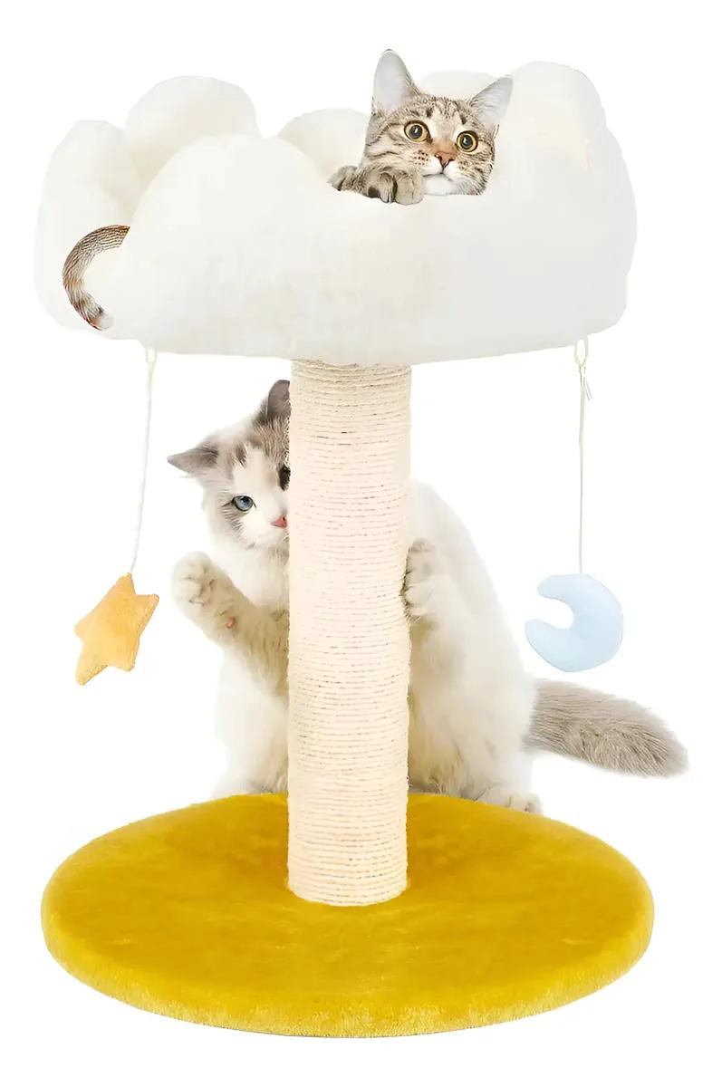 RASCADOR PARA GATOS CON POSTE DE YUTE Y CAMA EN FORMA DE NUBE - 1