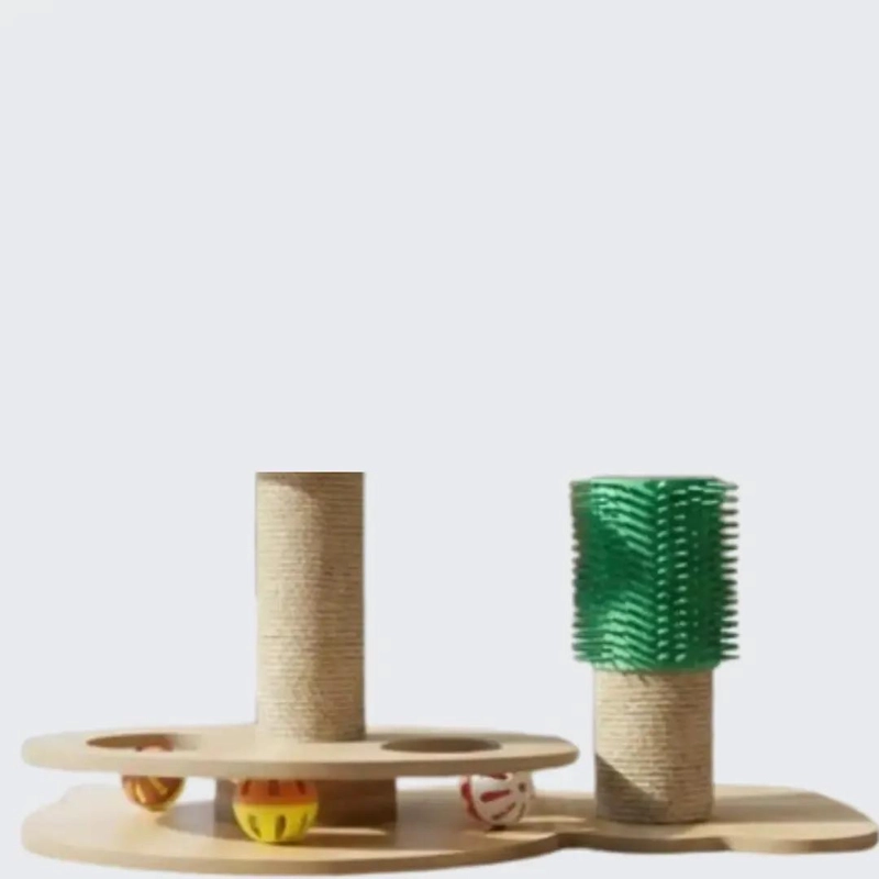 TORRE DE MADERA PARA GATOS CON RASCADOR Y JUGUETE INTERACTIVO - 5