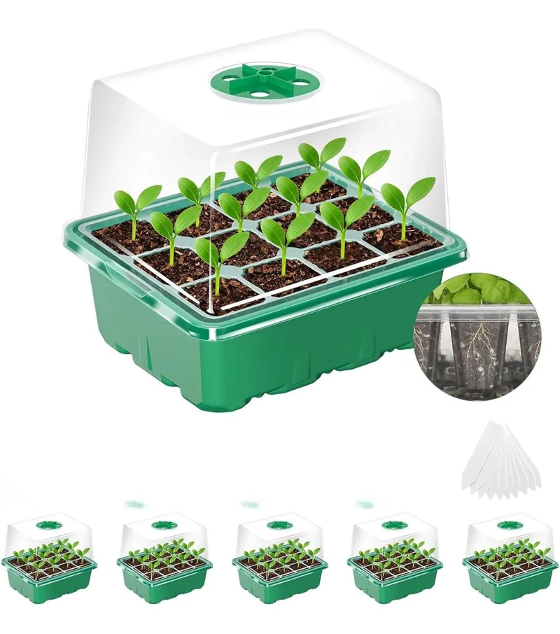 KIT DE 5 BANDEJAS PARA ALMACIGOS CON 12 CELDAS CADA UNA PARA GERMINACION - 1