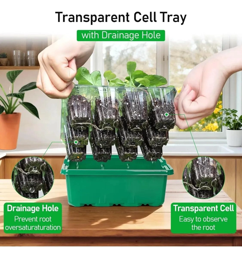 KIT DE 5 BANDEJAS PARA ALMACIGOS CON 12 CELDAS CADA UNA PARA GERMINACION - 4