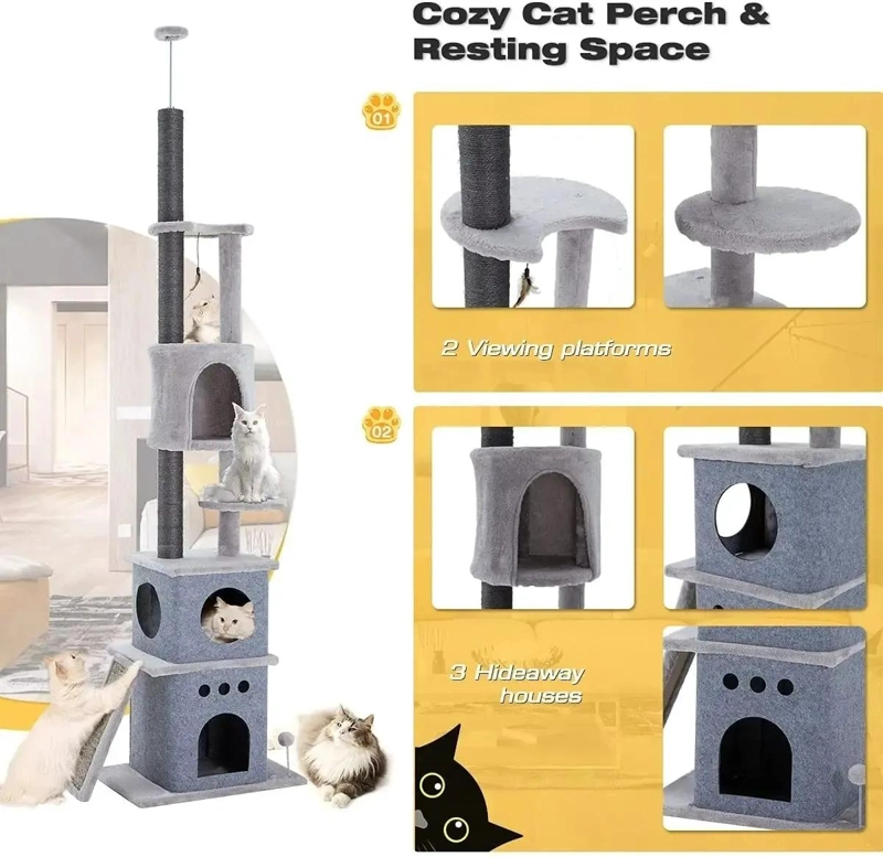RASCADOR PARA GATOS TIPO TORRE ARBOL DE 250 CM CON TERCIOPELO - 4
