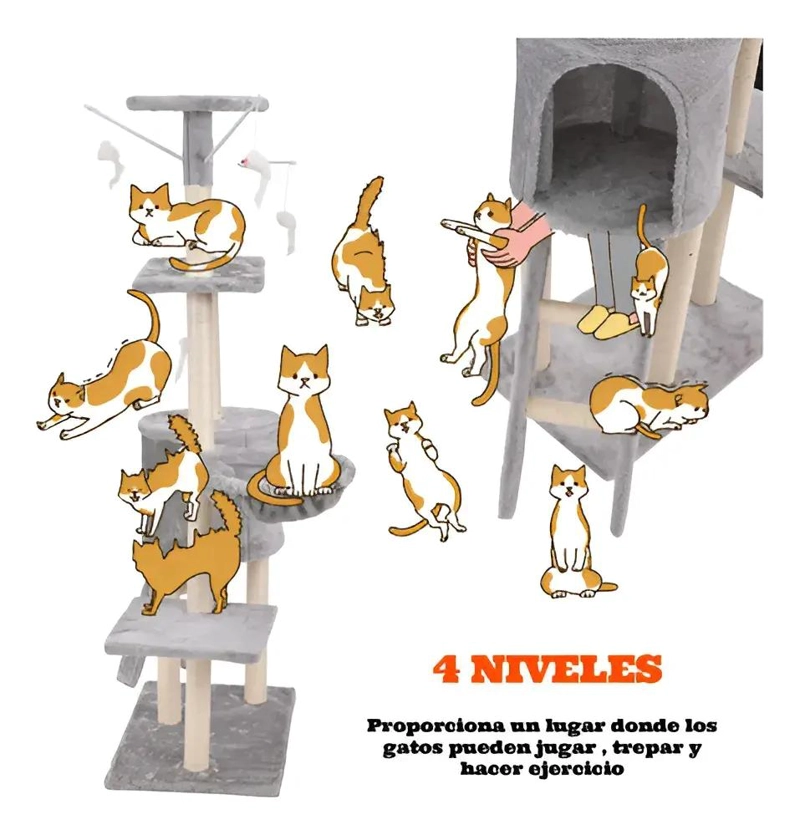 TORRE RASCADOR PARA GATOS CON SISAL DE 140 CM PARA JUEGO Y DESCANSO - 5