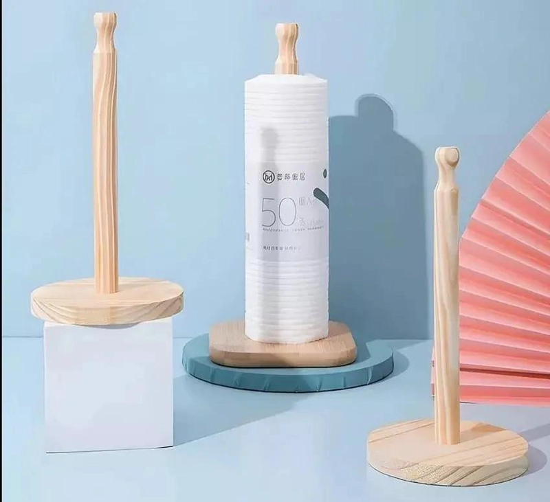SET DE 6 PORTA TOALLAS REDONDOS DE MADERA NATURAL PARA BAÑO - 5