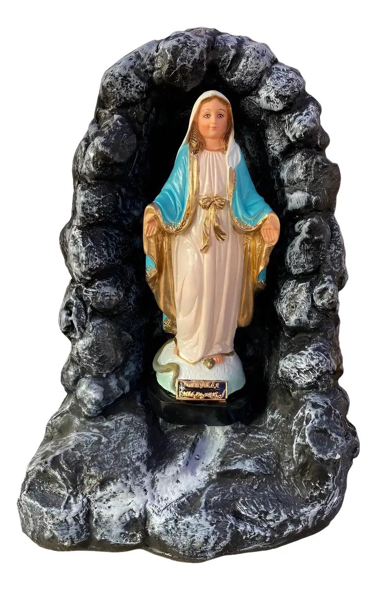 FIGURA DECORATIVA DE VIRGEN MARIA EN GRUTA DE 33 CM - 1