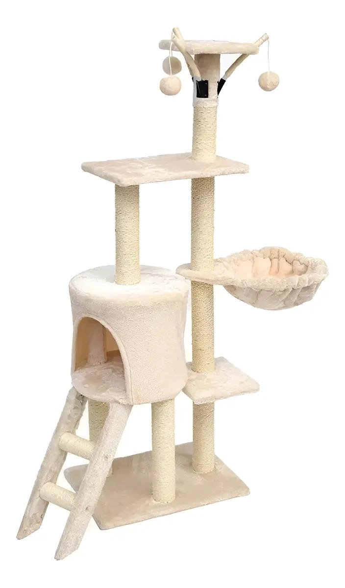 TORRE RASCADOR PARA GATOS CON 5 NIVELES Y JUGUETE INTERACTIVO - 1