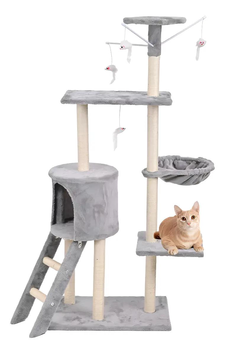 TORRE RASCADOR PARA GATOS CON 5 NIVELES Y JUGUETE INTERACTIVO - 1