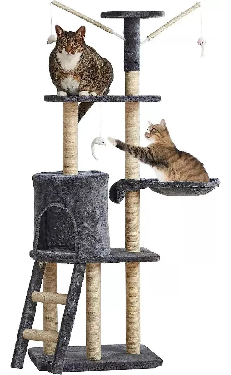 TORRE RASCADOR PARA GATOS CON 5 NIVELES Y JUGUETE INTERACTIVO - 2