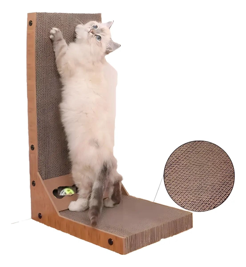 RASCADOR PARA GATOS EN FORMA DE L CON BOLA Y CAMPANA 60X40X25 CM - 1