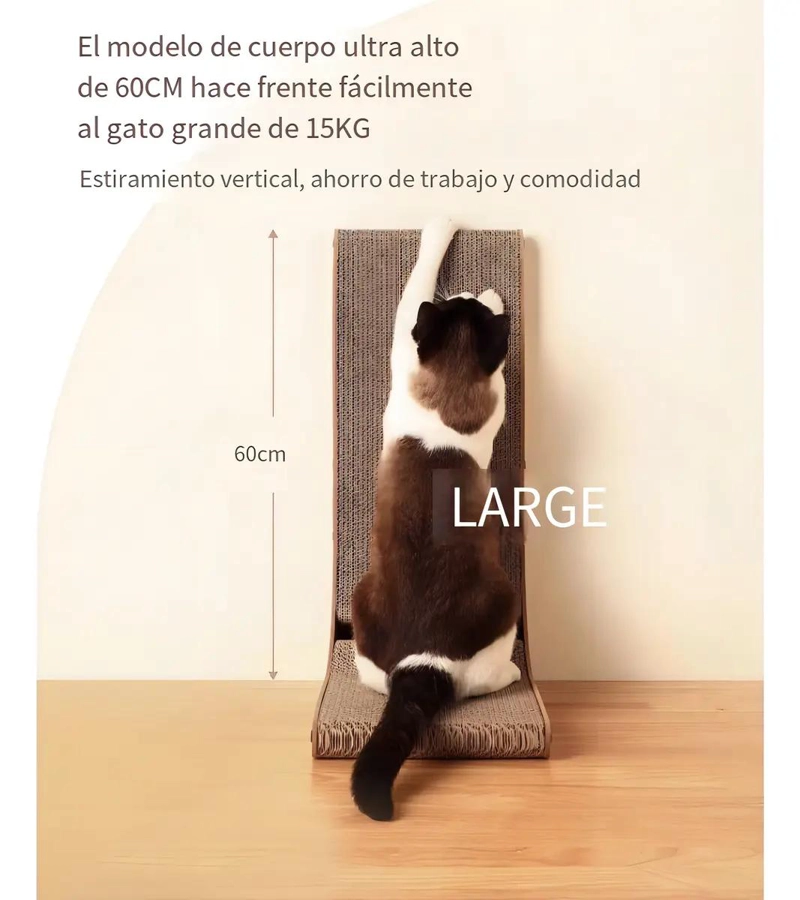 RASCADOR PARA GATOS EN FORMA DE L CON BOLA Y CAMPANA 60X40X25 CM - 3