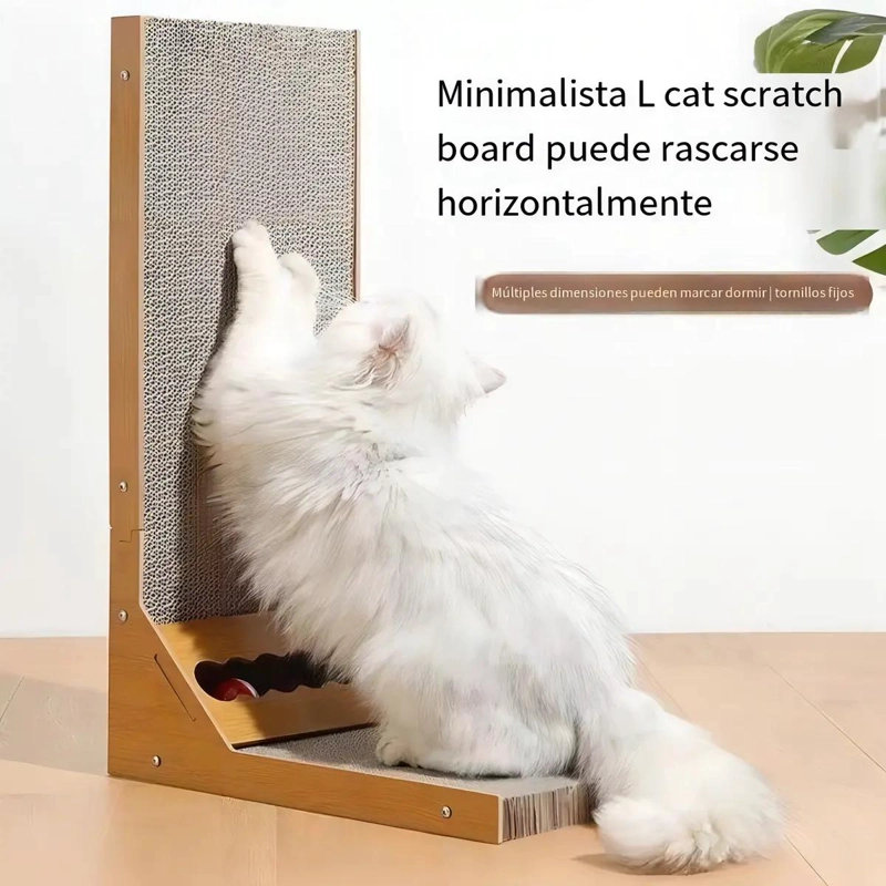 RASCADOR PARA GATOS EN FORMA DE L CON BOLA Y CAMPANA 60X40X25 CM - 4