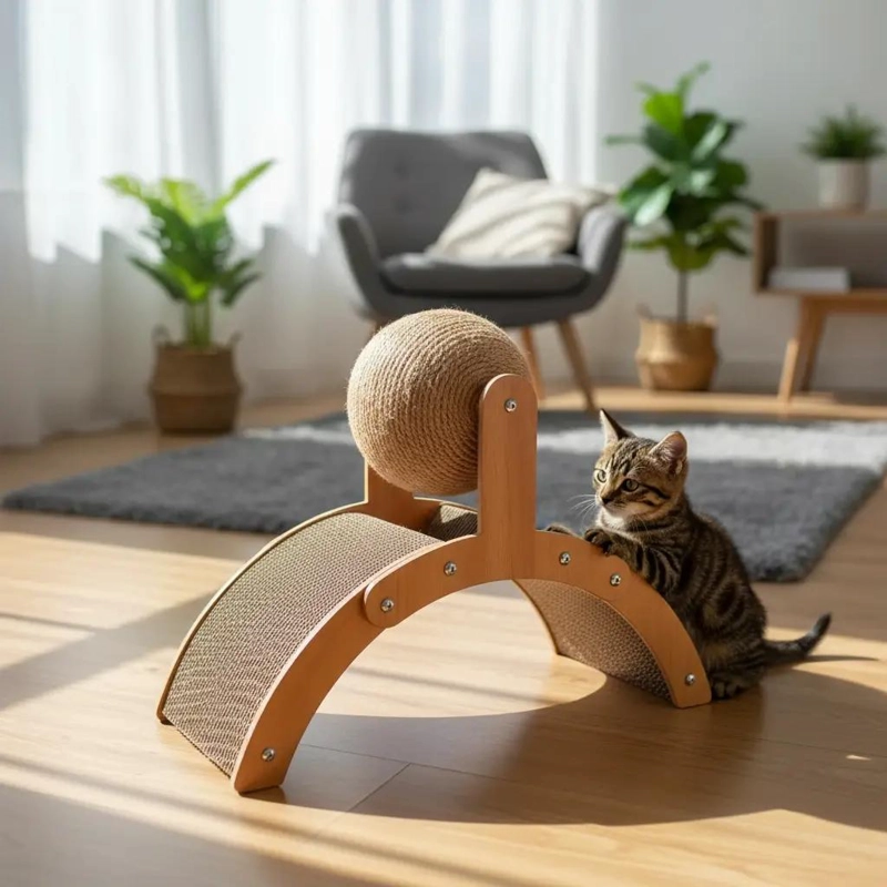 GENÉRICO RASCADOR VERTICAL PARA GATOS CON ARCO Y BOLA INTERACTIVA