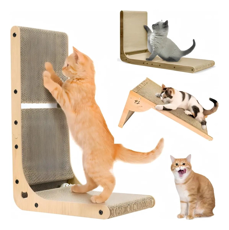 TORRE RASCADOR DE CARTON CORRUGADO CON JUGUETE PARA GATOS - 1