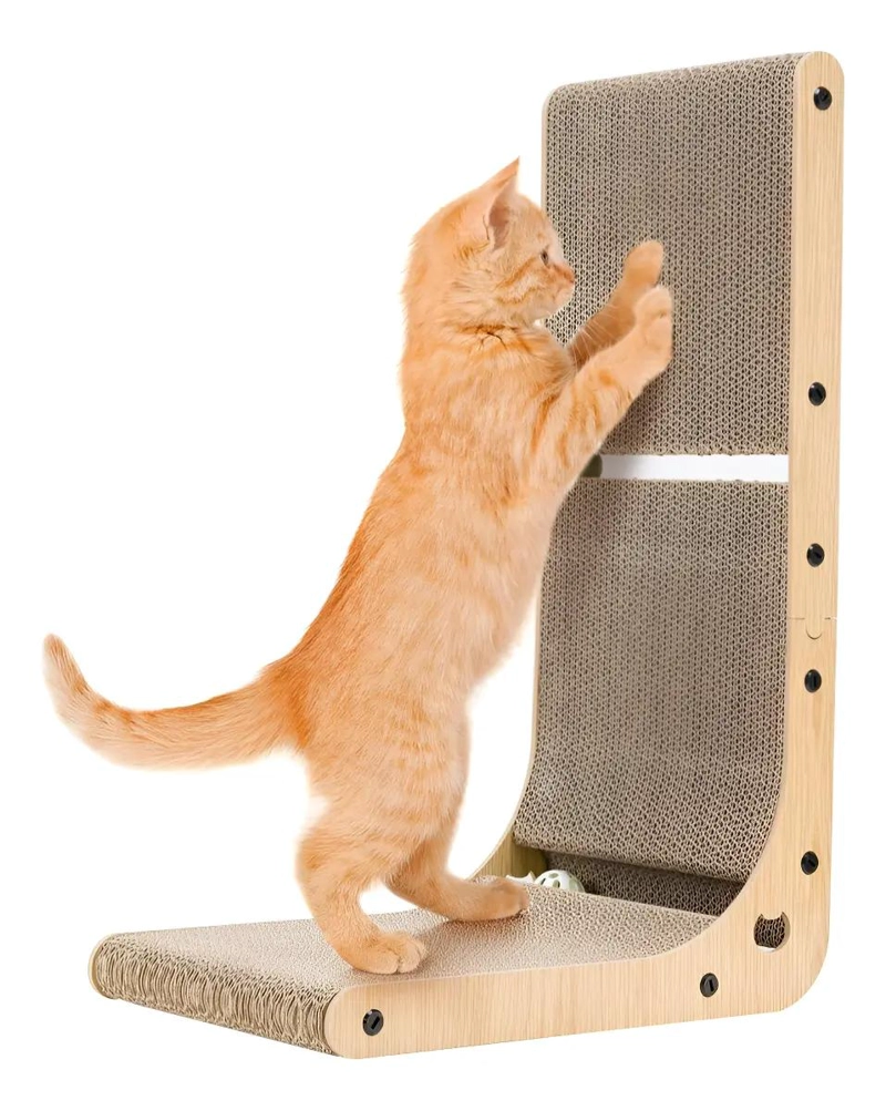 TORRE RASCADOR DE CARTON CORRUGADO CON JUGUETE PARA GATOS - 2
