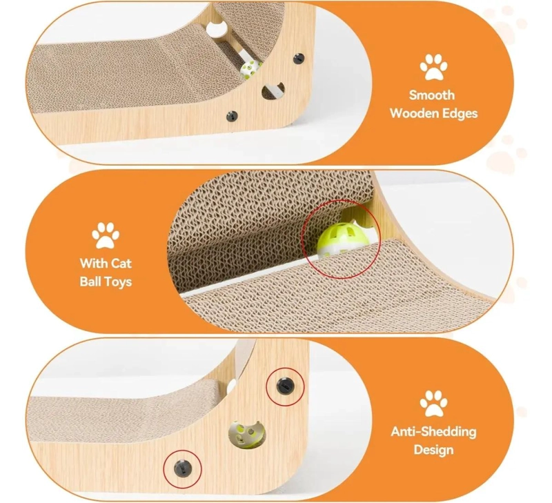 TORRE RASCADOR DE CARTON CORRUGADO CON JUGUETE PARA GATOS - 5
