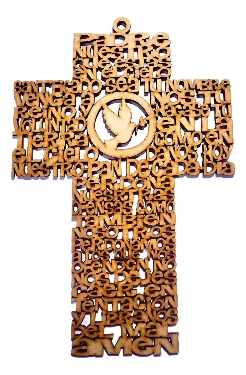 CRUZ DECORATIVA DE MADERA CON TEXTO PADRE NUESTRO DE 31 CM - 1