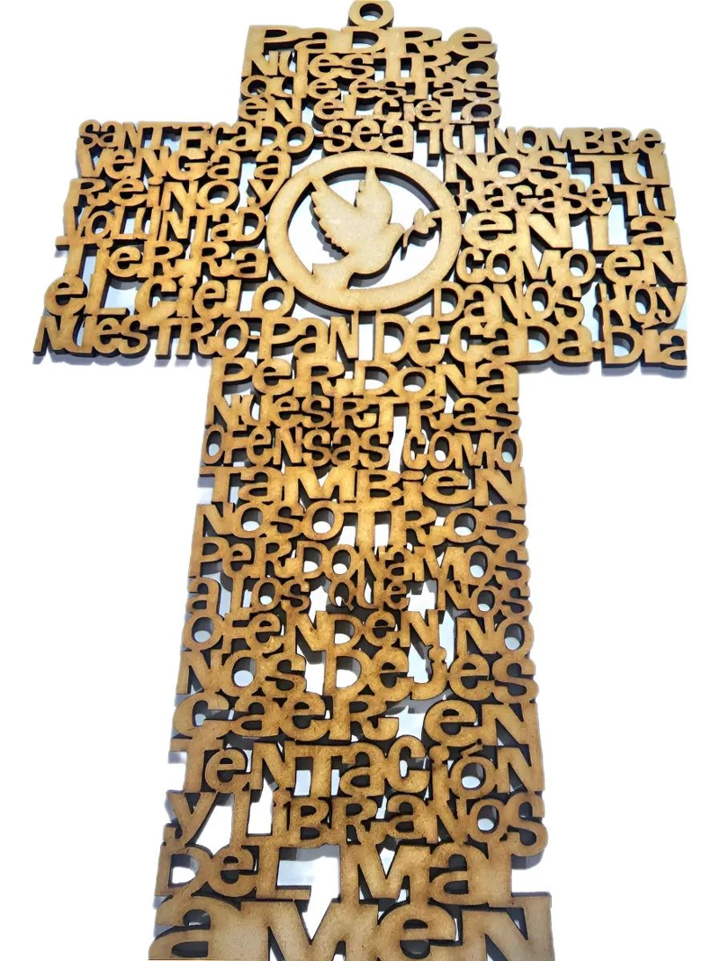 CRUZ DECORATIVA DE MADERA CON TEXTO PADRE NUESTRO DE 31 CM - 2