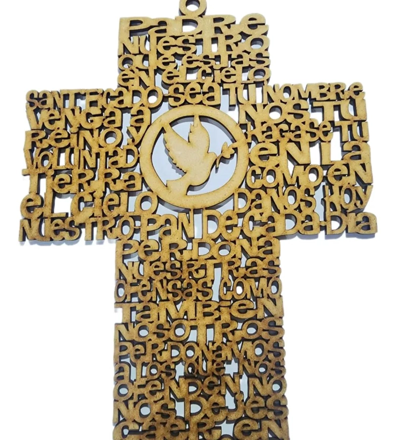 CRUZ DECORATIVA DE MADERA CON TEXTO PADRE NUESTRO DE 31 CM - 3