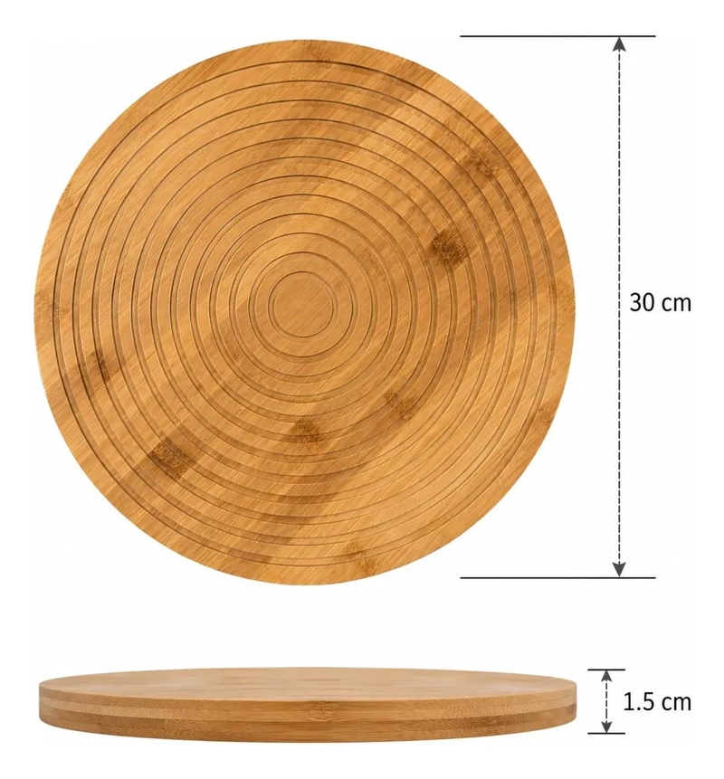 BANDEJA REDONDA DE BAMBU CON DISEÑO CIRCULAR PARA DECORACION Y USO DIARIO - 3