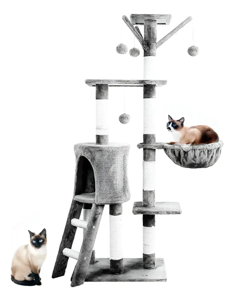 TORRE RASCADOR PARA GATOS CON 5 NIVELES Y JUGUETE INTERACTIVO - 1